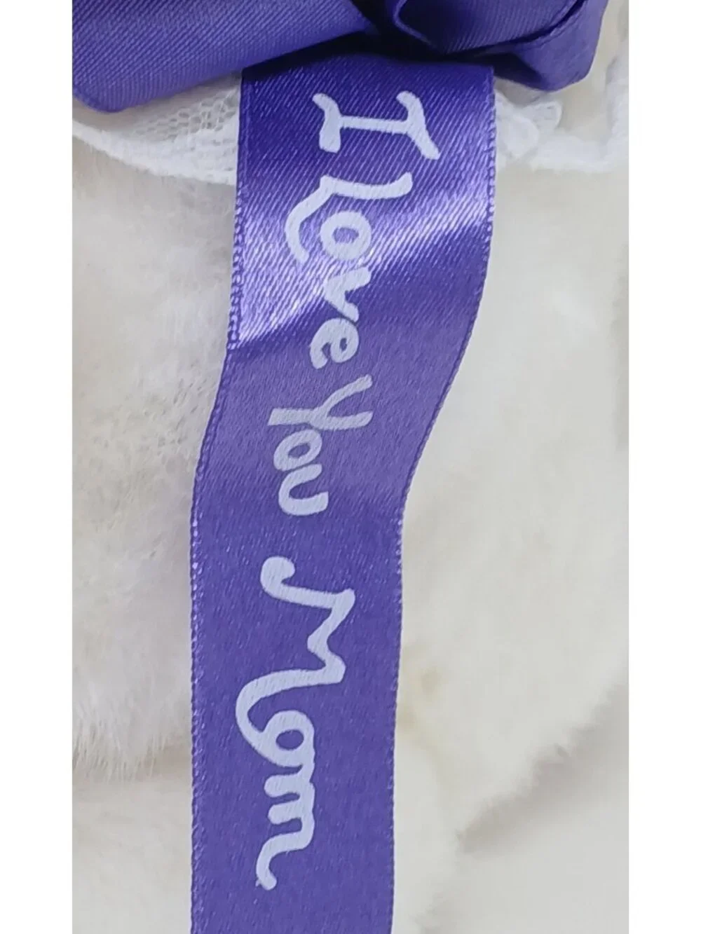 Ty White Teddy Bear I Love You Mom Heart Purple Ribbon 1997 Romeo 14